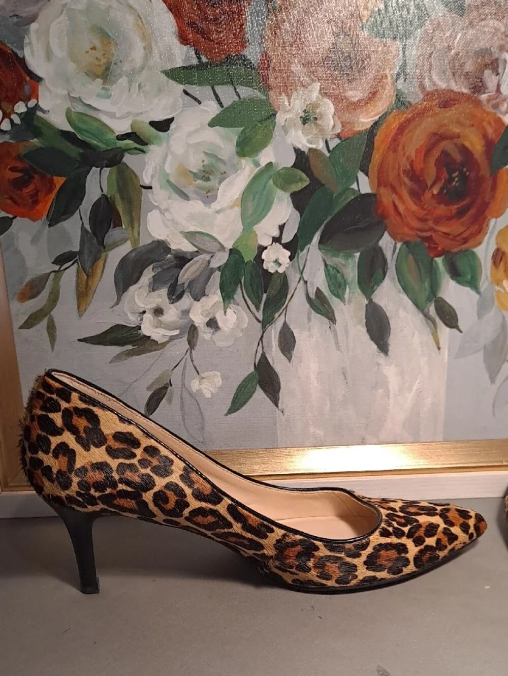 Nine West Elise Hair-on Fur Leopard-Print Pointed Toe Pumps Tan/Black 9.5 Shoe